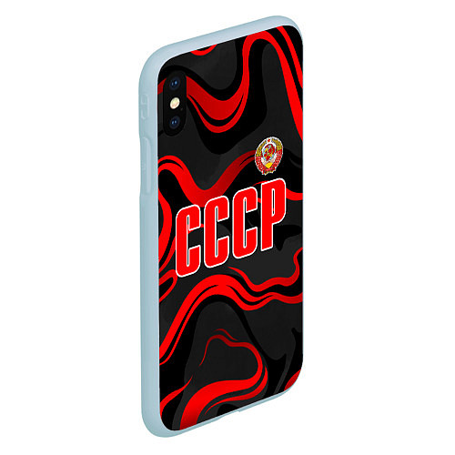 Чехол iPhone XS Max матовый СССР - red stripes / 3D-Голубой – фото 2
