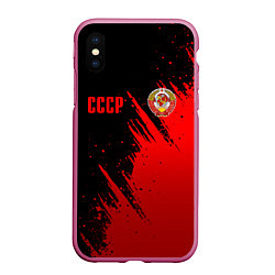 Чехол iPhone XS Max матовый СССР - черно-красный, цвет: 3D-малиновый