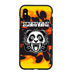 Чехол iPhone XS Max матовый Scorpions рок панда и огонь, цвет: 3D-черный