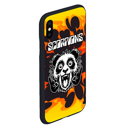 Чехол iPhone XS Max матовый Scorpions рок панда и огонь / 3D-Черный – фото 2