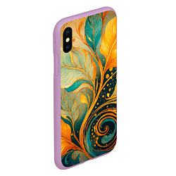 Чехол iPhone XS Max матовый Золотые и бирюзовые листья абстракция, цвет: 3D-сиреневый — фото 2