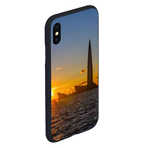 Чехол iPhone XS Max матовый Здание Лахта-центра на фоне заката Санкт-Петербург / 3D-Черный – фото 2