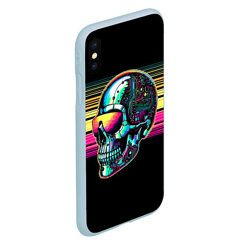 Чехол iPhone XS Max матовый Cyber skull - ai art fantasy / 3D-Голубой – фото 2