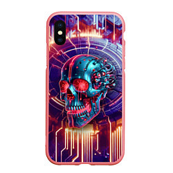 Чехол iPhone XS Max матовый Cyber art skull - steel metal, цвет: 3D-баблгам