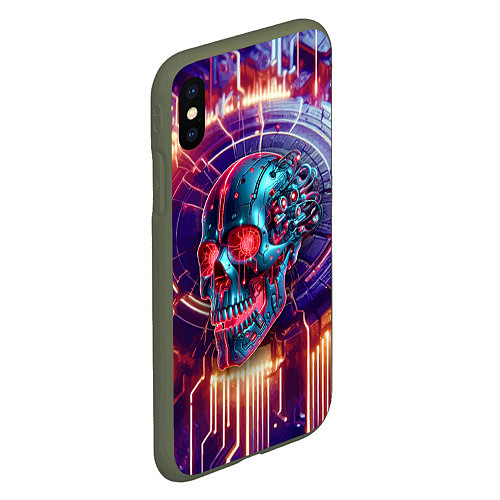 Чехол iPhone XS Max матовый Cyber art skull - steel metal / 3D-Темно-зеленый – фото 2