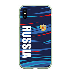 Чехол iPhone XS Max матовый Россия - blue stripes, цвет: 3D-салатовый