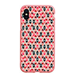 Чехол iPhone XS Max матовый Бирюзово-розовый геометричный треугольники, цвет: 3D-баблгам