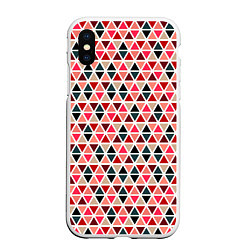 Чехол iPhone XS Max матовый Бирюзово-розовый геометричный треугольники, цвет: 3D-белый