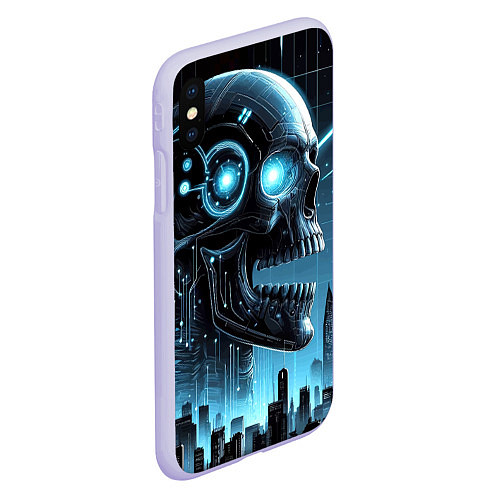 Чехол iPhone XS Max матовый Cyberpunk skull - metropolis neon glow / 3D-Светло-сиреневый – фото 2