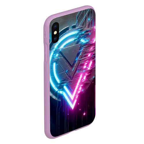 Чехол iPhone XS Max матовый Neon geometric abstraction - ai art / 3D-Сиреневый – фото 2