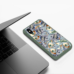 Чехол iPhone XS Max матовый Банкноты сто долларов, цвет: 3D-темно-зеленый — фото 2
