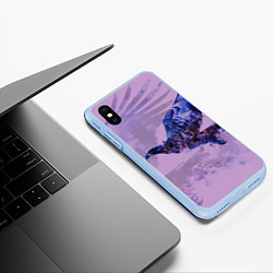 Чехол iPhone XS Max матовый Летящий орел и ночной город двойная экспозиция, цвет: 3D-голубой — фото 2