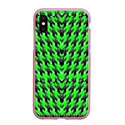 Чехол iPhone XS Max матовый Чёрно-зелёный паттерн, цвет: 3D-розовый