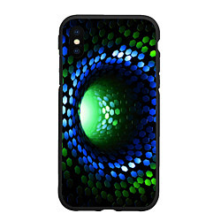 Чехол iPhone XS Max матовый Червоточина - гексагональные чешуйки со свечением, цвет: 3D-черный