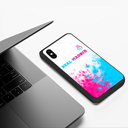 Чехол iPhone XS Max матовый Real Madrid neon gradient style посередине, цвет: 3D-черный — фото 2