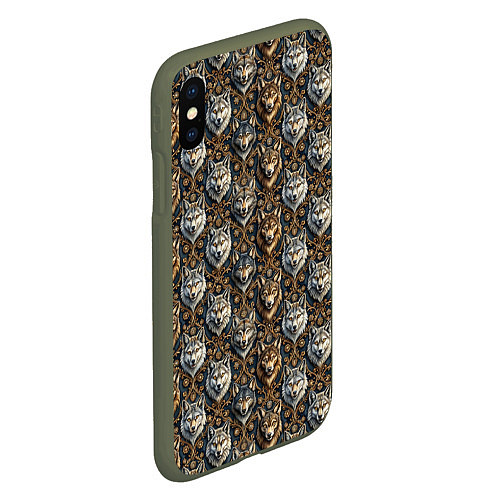 Чехол iPhone XS Max матовый Волки паттерн / 3D-Темно-зеленый – фото 2