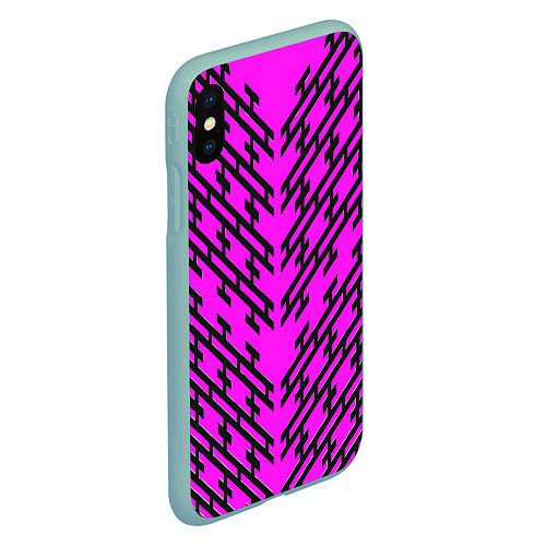 Чехол iPhone XS Max матовый Чёрные полосы на розовом фоне / 3D-Мятный – фото 2