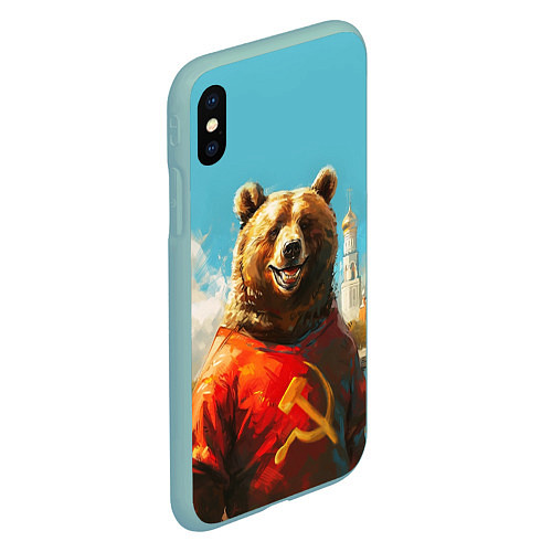 Чехол iPhone XS Max матовый Медведь с гербом СССР / 3D-Мятный – фото 2