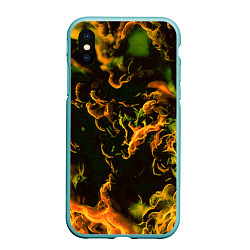 Чехол iPhone XS Max матовый Жёлтое огненное пламя инферно - inferno yellow, цвет: 3D-мятный