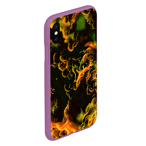 Чехол iPhone XS Max матовый Жёлтое огненное пламя инферно - inferno yellow / 3D-Фиолетовый – фото 2