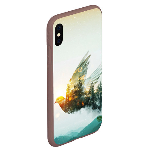 Чехол iPhone XS Max матовый Летящий голубь и лес эффект двойной экспозиции / 3D-Коричневый – фото 2