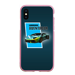 Чехол iPhone XS Max матовый Спортивная машина Lamborghini Aventador, цвет: 3D-розовый