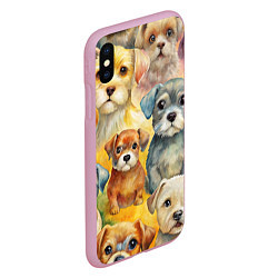 Чехол iPhone XS Max матовый Красочный паттерн с щенками, цвет: 3D-розовый — фото 2