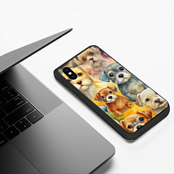 Чехол iPhone XS Max матовый Красочный паттерн с щенками, цвет: 3D-черный — фото 2