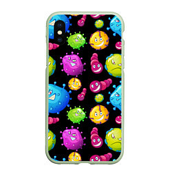 Чехол iPhone XS Max матовый Смешные бактерии паттерн, цвет: 3D-салатовый