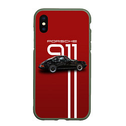 Чехол iPhone XS Max матовый Ретро автомобиль Porsche, цвет: 3D-темно-зеленый