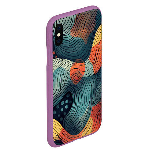 Чехол iPhone XS Max матовый Волны линиями / 3D-Фиолетовый – фото 2