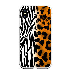 Чехол iPhone XS Max матовый Леопардовые пятна с полосками зебры, цвет: 3D-белый