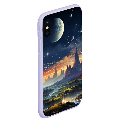 Чехол iPhone XS Max матовый Космический фантазийный мир на другой планете / 3D-Светло-сиреневый – фото 2