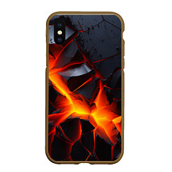 Чехол iPhone XS Max матовый Камни в разломе красный свет, цвет: 3D-коричневый