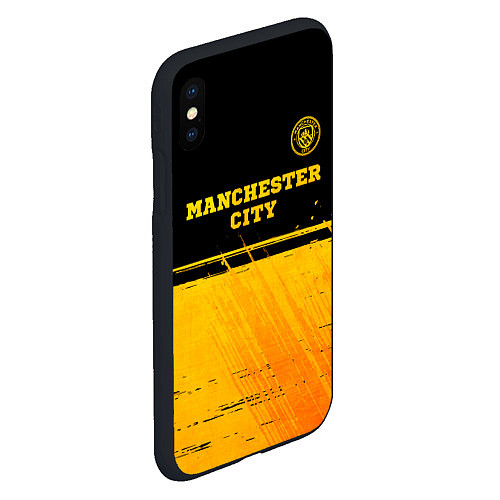 Чехол iPhone XS Max матовый Manchester City - gold gradient посередине / 3D-Черный – фото 2