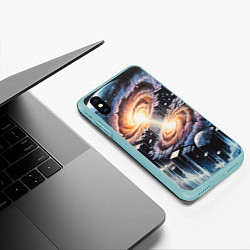 Чехол iPhone XS Max матовый Слияние двух галактик - неоновое свечение, цвет: 3D-мятный — фото 2