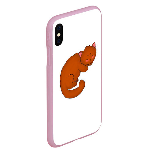 Чехол iPhone XS Max матовый Рыжий спящий котик в стиле аниме / 3D-Розовый – фото 2