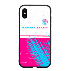 Чехол iPhone XS Max матовый Manchester City neon gradient style посередине, цвет: 3D-черный