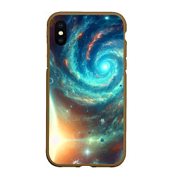 Чехол iPhone XS Max матовый Неоновая далёкая галактика - нейросеть, цвет: 3D-коричневый