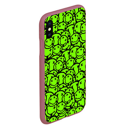 Чехол iPhone XS Max матовый Nirvana токсичный смайл / 3D-Малиновый – фото 2