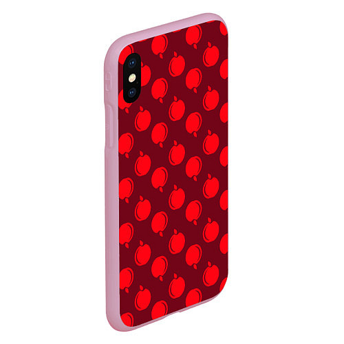 Чехол iPhone XS Max матовый Паттерн с красными яблоками / 3D-Розовый – фото 2