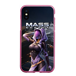 Чехол iPhone XS Max матовый Mass Effect ТалиЗора и космический корабль, цвет: 3D-малиновый