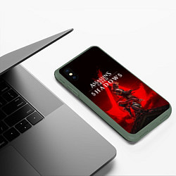 Чехол iPhone XS Max матовый Главные герои Assassins creed shadows, цвет: 3D-темно-зеленый — фото 2