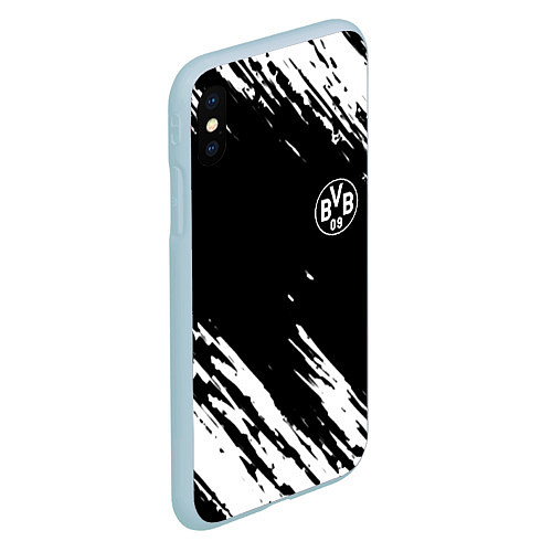 Чехол iPhone XS Max матовый Borussia краски белые на чёрном / 3D-Голубой – фото 2