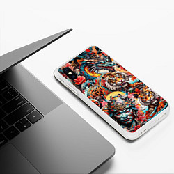 Чехол iPhone XS Max матовый Японская татуировка дракона тигра и самурая, цвет: 3D-белый — фото 2