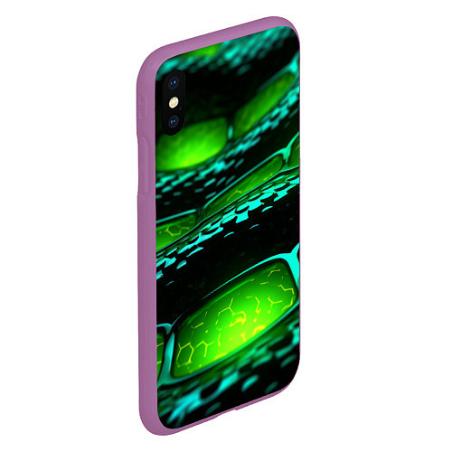 Чехол iPhone XS Max матовый Зеленая змеиная абстрактная текстура / 3D-Фиолетовый – фото 2