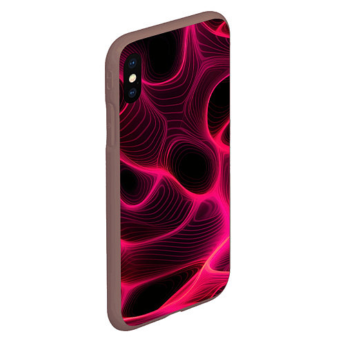 Чехол iPhone XS Max матовый Неоновая яркая геометрическая абстракция со светом / 3D-Коричневый – фото 2