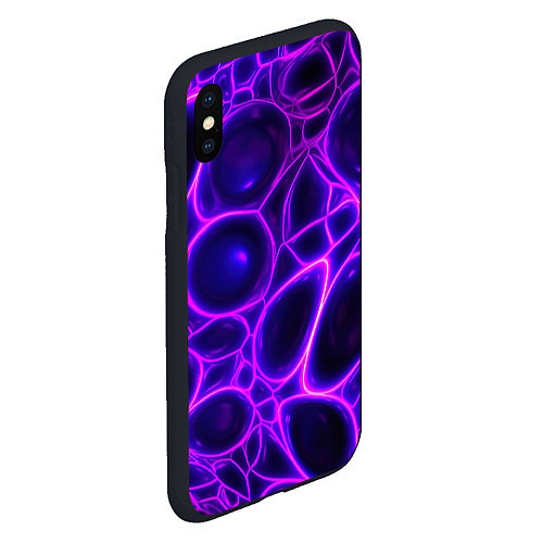 Чехол iPhone XS Max матовый Фиолетовы неоновые соты / 3D-Черный – фото 2