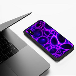 Чехол iPhone XS Max матовый Фиолетовы неоновые соты, цвет: 3D-черный — фото 2