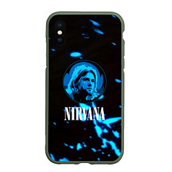 Чехол iPhone XS Max матовый Nirvana рок бенд краски, цвет: 3D-темно-зеленый